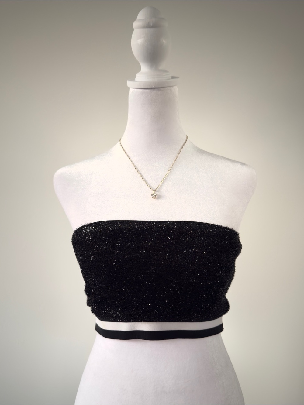 NWT Forever 21 Black Fuzzy Sparkle Sporty Bandeau Tube Crop Top